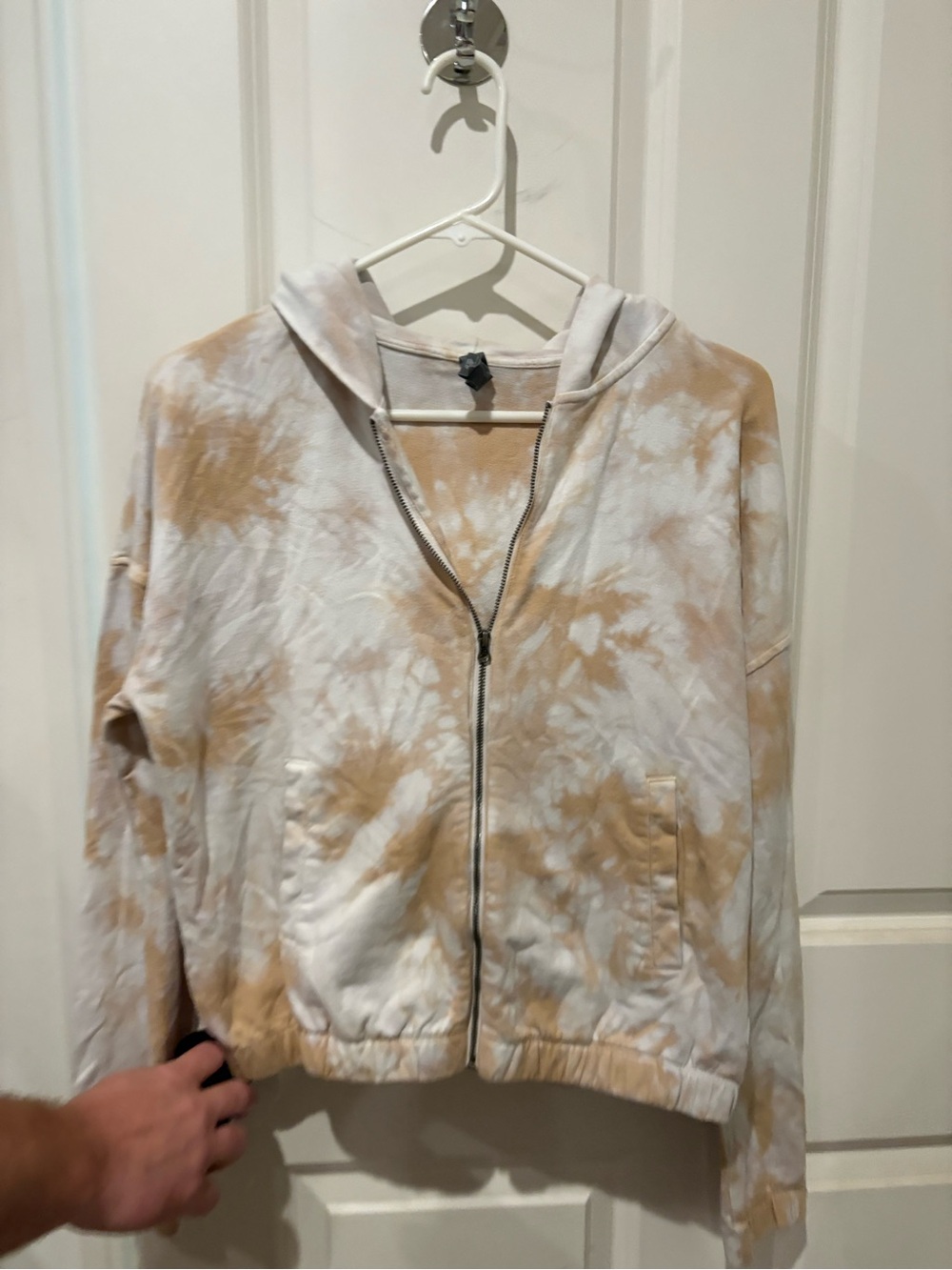 Vuori Tan and White Tie-Dye Zip Hoodie Jacket
